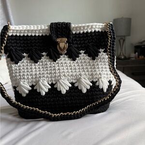 Black and White Crochet Shoulder Bag